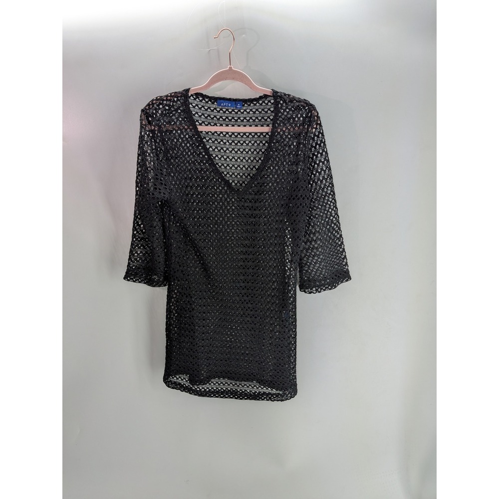 Apt. 9 Womens Black Crochet Knit V-Neck Swim Cover-Up Tunic Top Size Medium